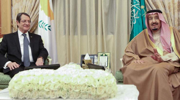 L-R Cyprus President Nicos Anastasiades and King of Saudi Arabia Salman bin Abdulaziz Al Saud