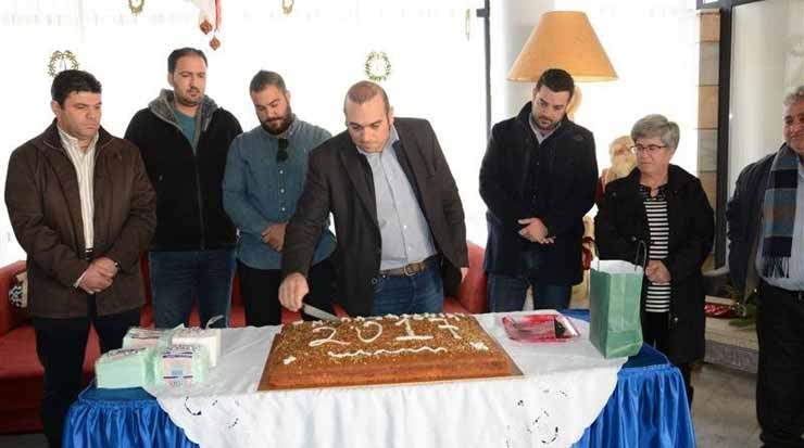 The slicing of the vasilopita cake by Giannis Karouso, mayor, Ayia Napa, at the municipality manor's reception